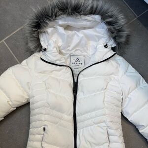Alpine White Puffer Jacket with Faux Fur Hood